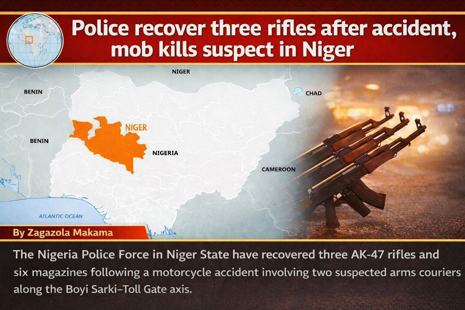 Police recover three rifles after accident, mob kills suspect in Niger