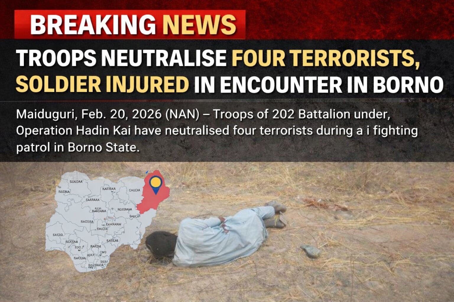troops neutralise four terrorists, soldier injured in encounter in borno