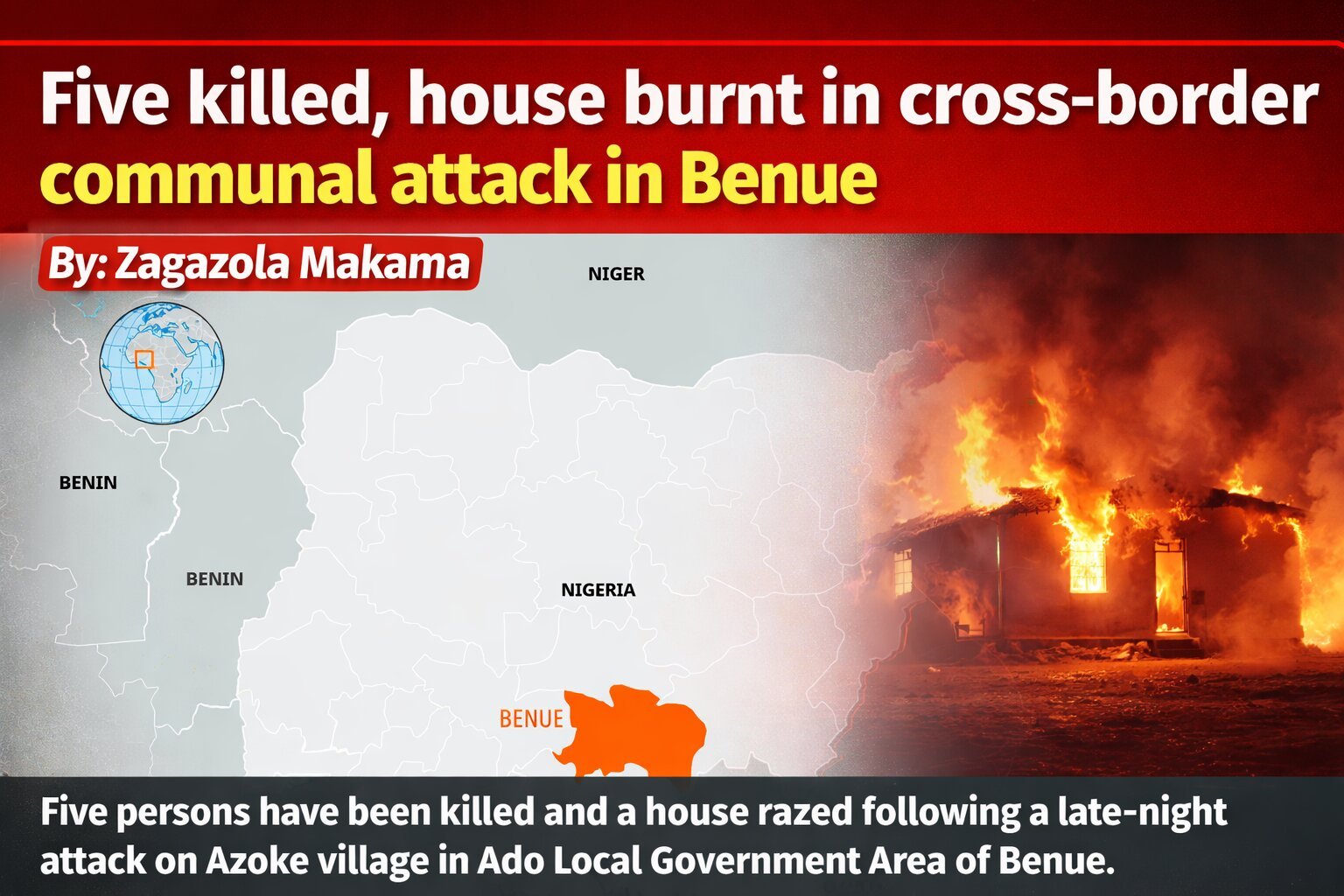 Five killed, house burnt in cross-border communal attack…